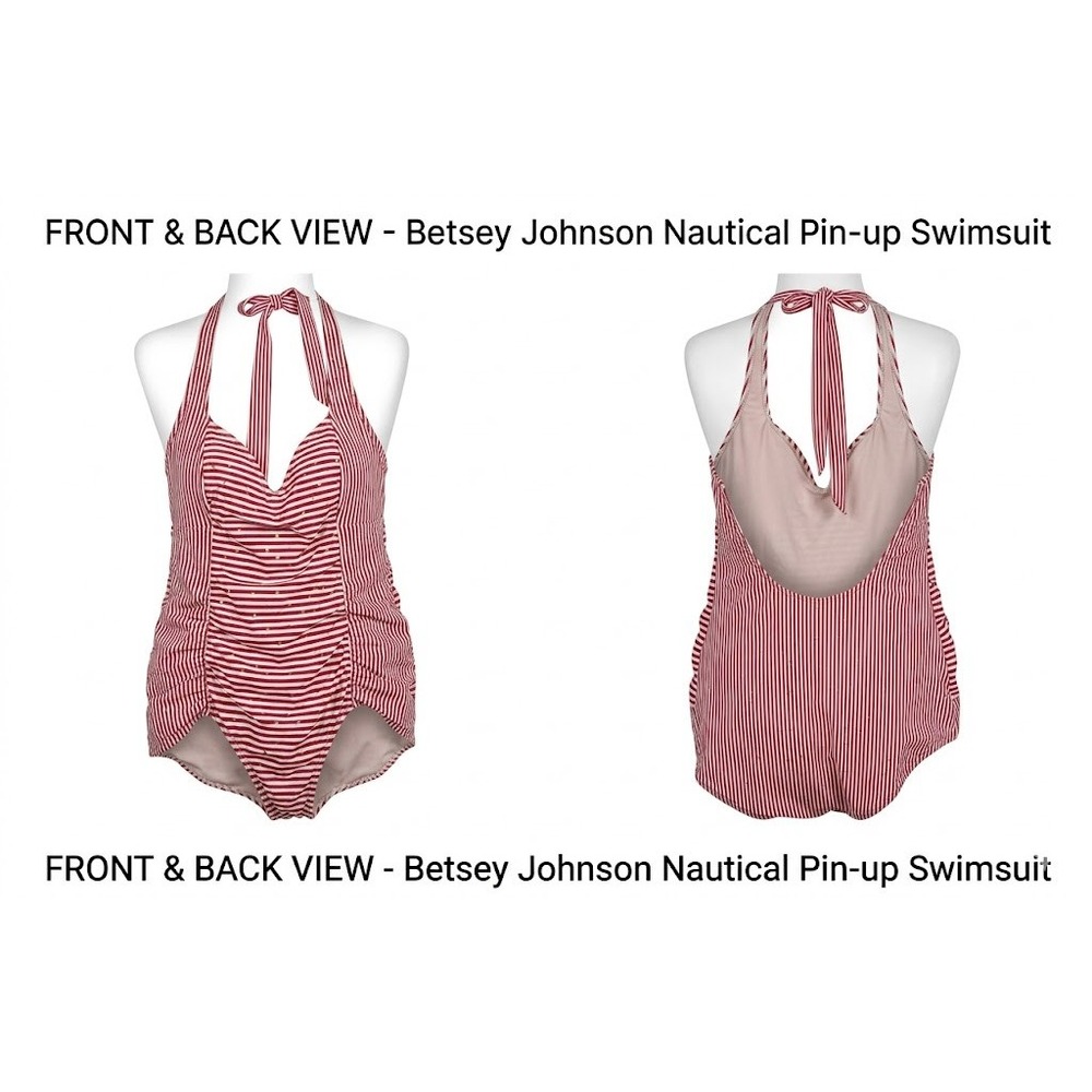 Betsey Johnson Red White & Gold Dot Striped Vintage Style Swimsuit Medium